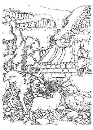 Волк и Ягненок – раскраска 1