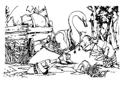 Лебедь, Рак и Щука – раскраска 25