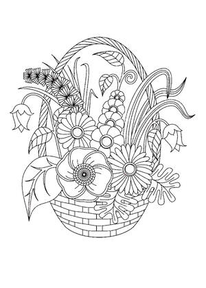 Букеты цветов — раскраска 1