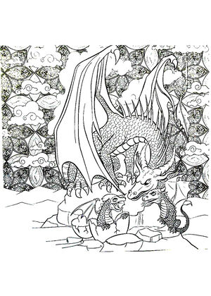 Драконы — раскраска 17