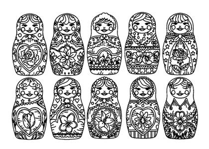 Матрёшки раскраска 1