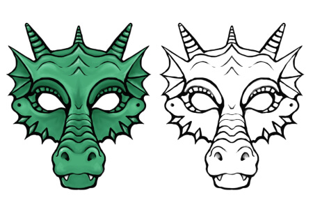 Маски Дракона на Новый 2024 год Маски Дракона на Новый 2024 год – раскраска 1