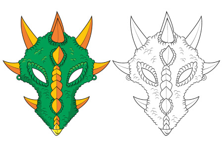 Маски Дракона на Новый 2024 год Маски Дракона на Новый 2024 год – раскраска 2