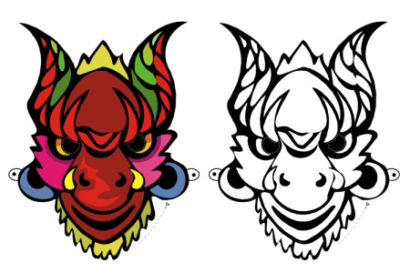 Маски Дракона на Новый 2024 год Маски Дракона на Новый 2024 год – раскраска 3