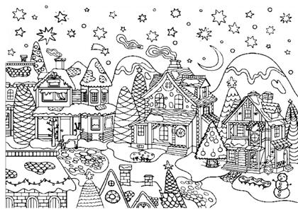Новогодние домики раскраска 16