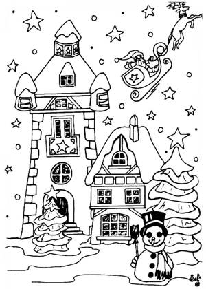Новогодние домики раскраска 27