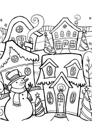 Новогодние домики раскраска 29