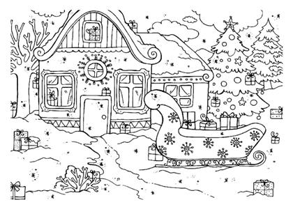 Новогодние домики раскраска 43