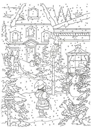Новогодние домики раскраска 45
