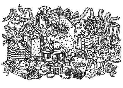 Новогодние подарки раскраска 29