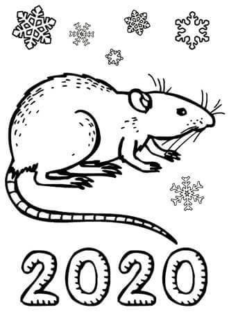 Раскраски Крыса на Новый год 2020 Крыса на Новый год 2020
