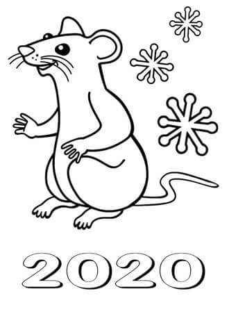 Раскраски на Новый год 2020 с Крысой распечатать или скачать PDF