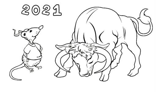 Раскраски на Новый год Быка 2021 на Новый год Быка 2021 раскраска 1