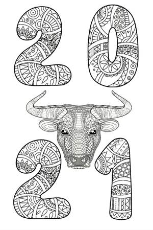 Раскраски на Новый год Быка 2021 на Новый год Быка 2021 раскраска 12