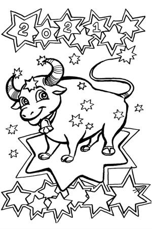 Раскраски на Новый год Быка 2021 на Новый год Быка 2021 раскраска 3