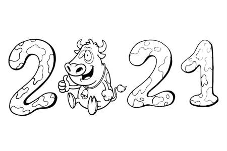 Раскраски на Новый год Быка 2021 на Новый год Быка 2021 раскраска 6